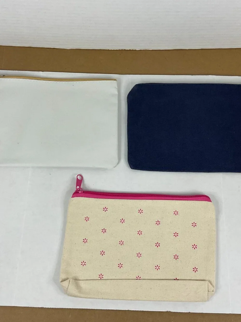 Set of 3 Cosmetic & Travel Pouches | Canvas & Faux Leather Zip Bags